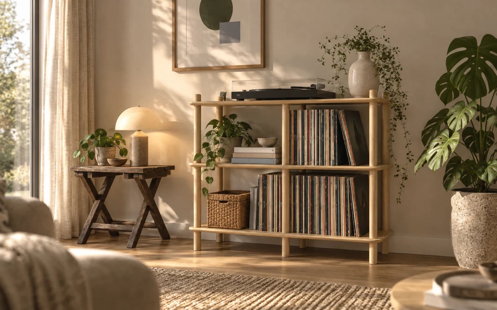 Vinylhyllan med skivor och skivspelare